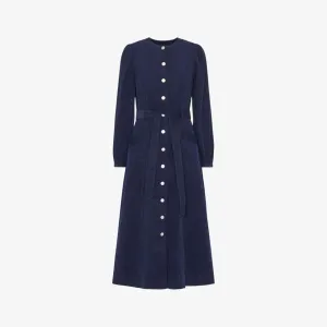 Angelica cotton corduroy midi dress with Whistles belt, navy