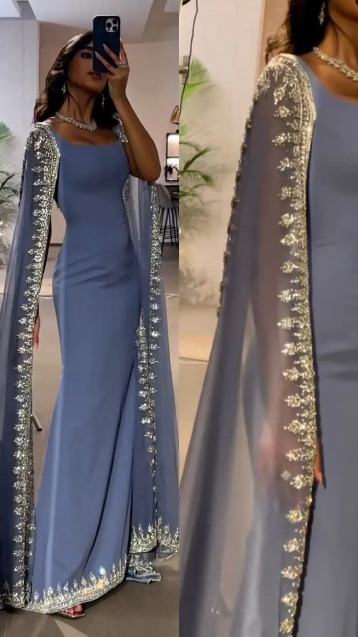 Attire Studio - Light Blue Chiffon Dress with Silver Lace Border (033)