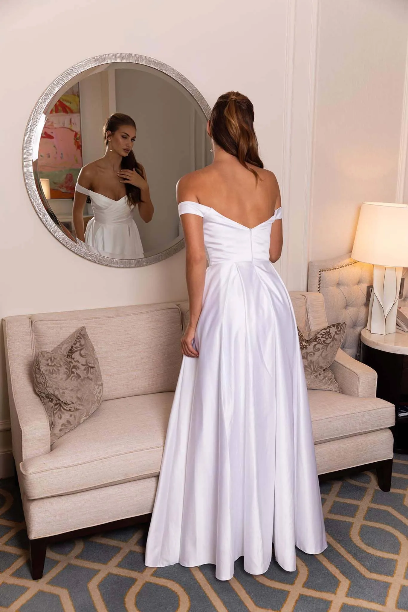 AUDREY Off-Shoulder A-line Satin Gown - White