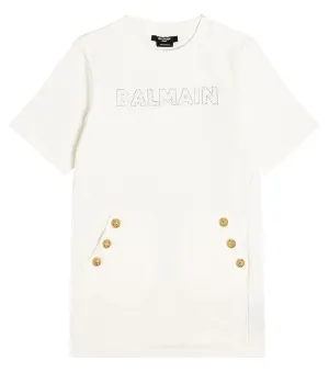 Balmain Cotton Jersey Button Down Dress, White