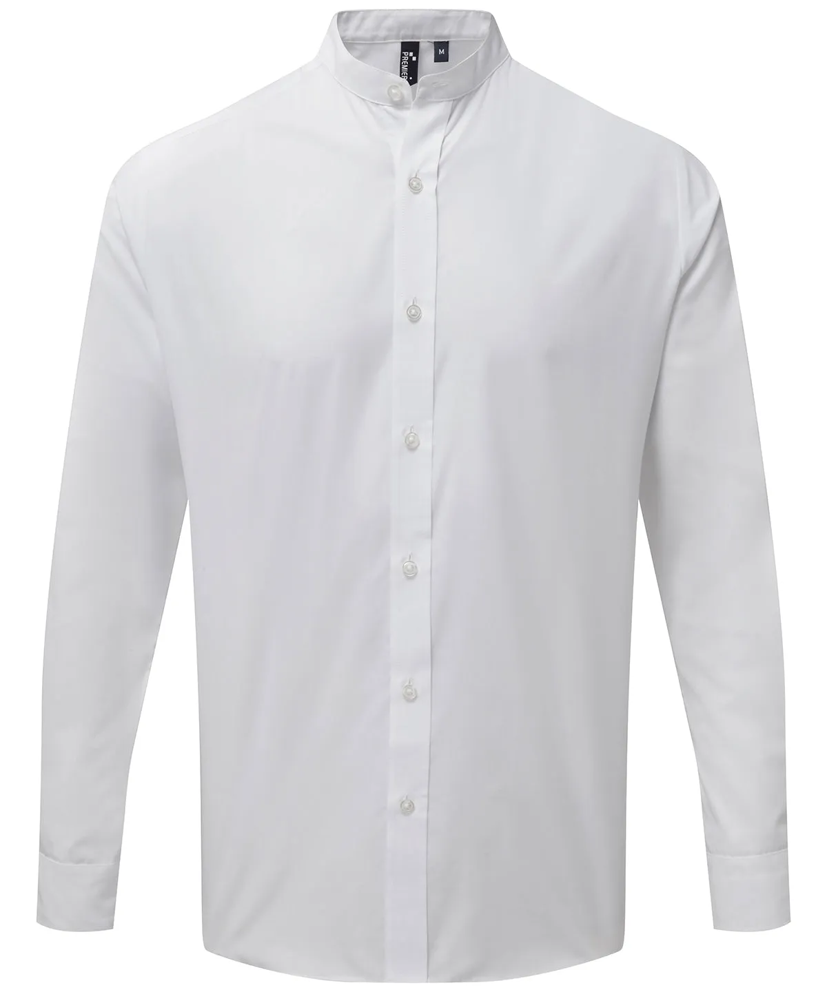Banded collar grandad long sleeve shirt | White