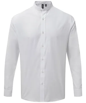 Banded collar grandad long sleeve shirt | White
