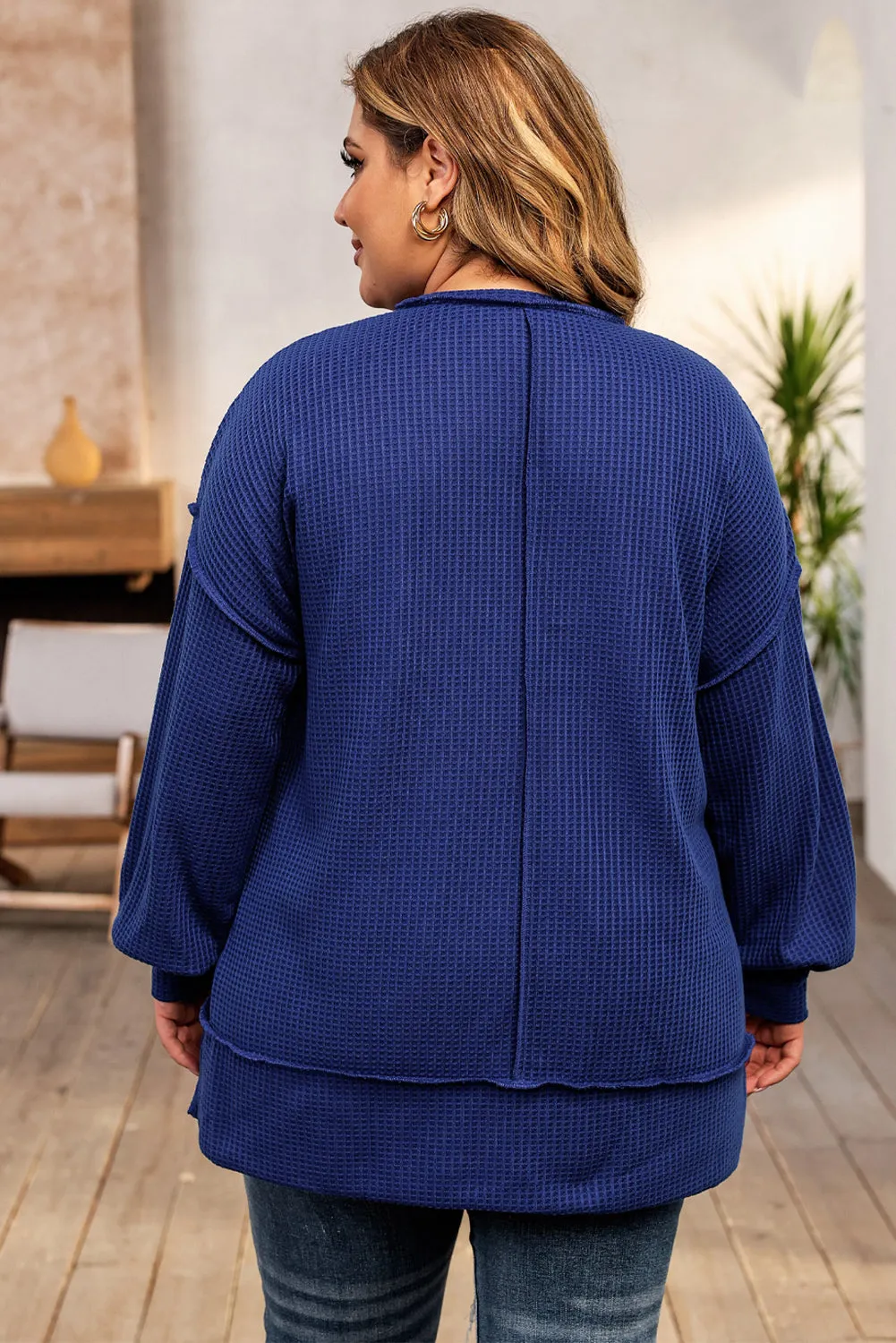 Blue Cozy Waffle Knit Shift Top