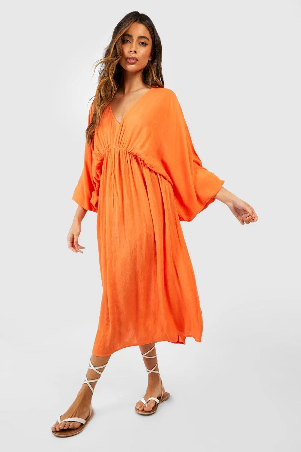 Boohoo cotton midi dress, orange