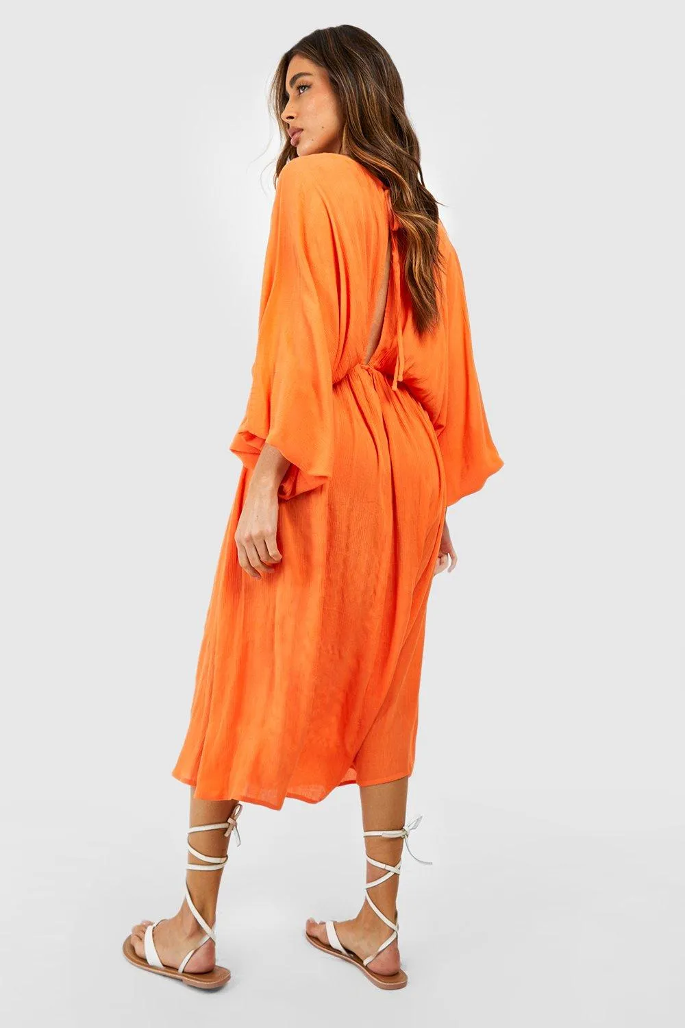 Boohoo cotton midi dress, orange