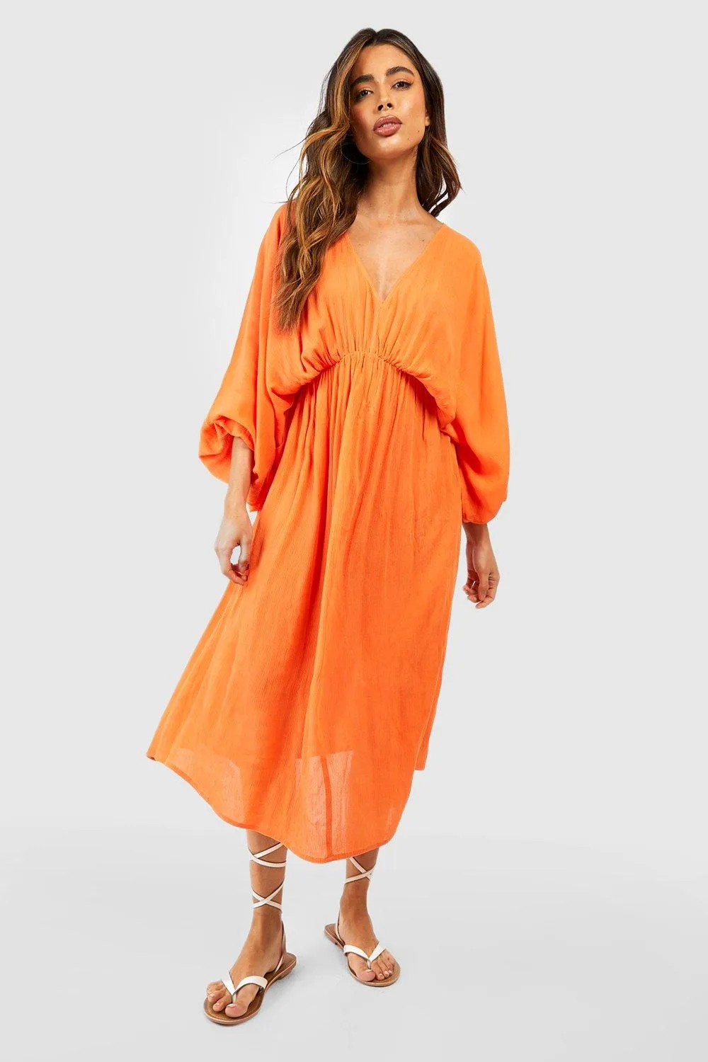 Boohoo cotton midi dress, orange