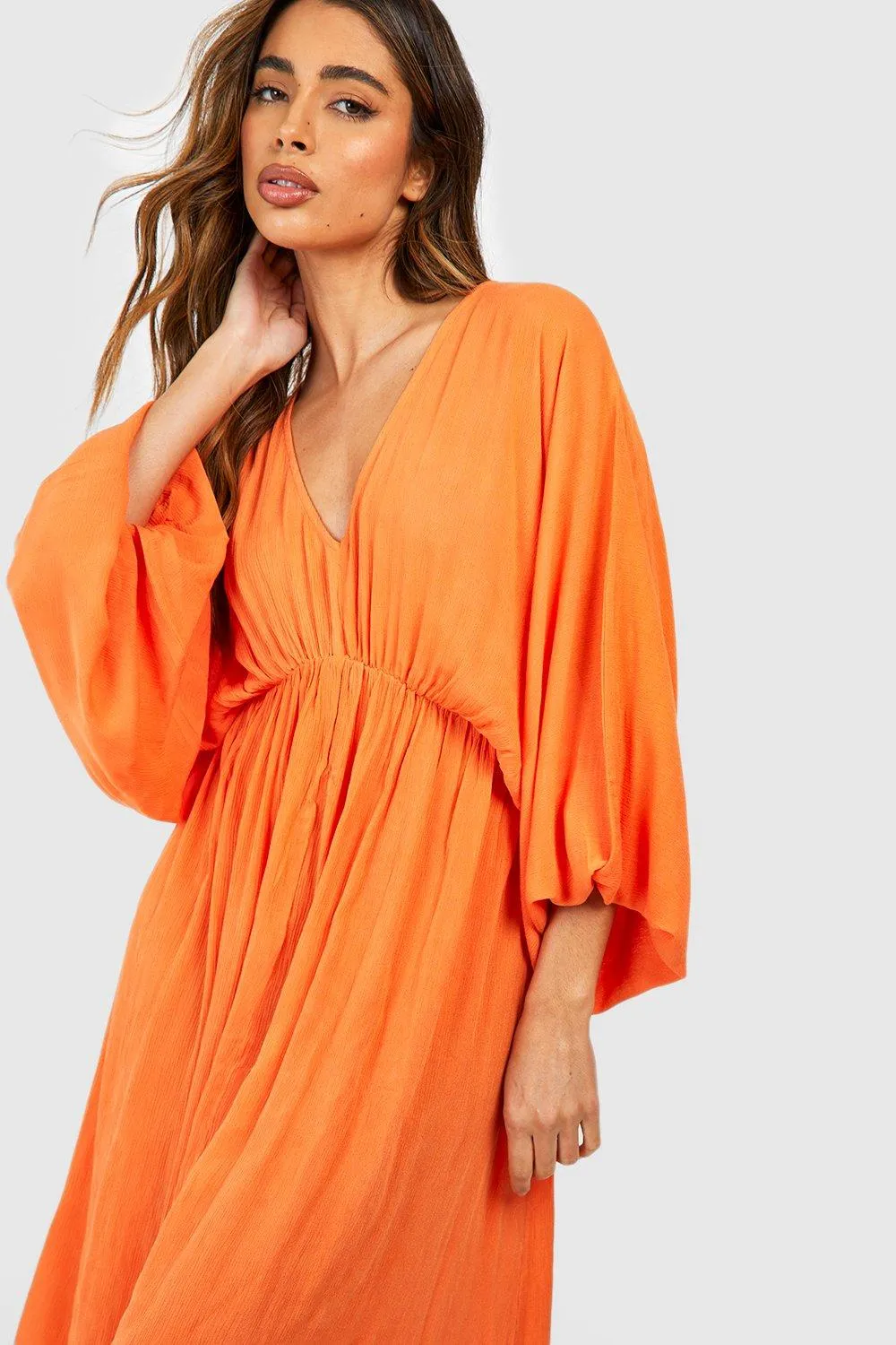 Boohoo cotton midi dress, orange