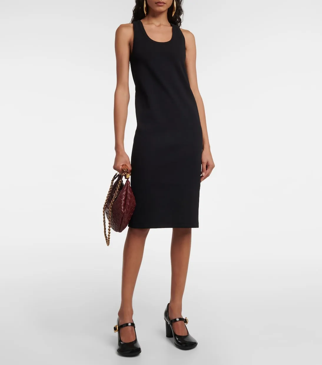 Bottega Veneta Ribbed Cotton Jersey Midi Dress, Black