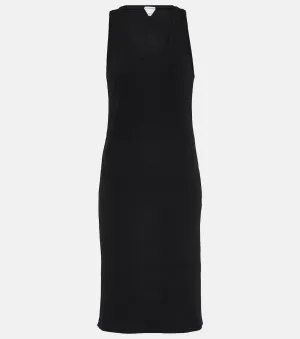 Bottega Veneta Ribbed Cotton Jersey Midi Dress, Black