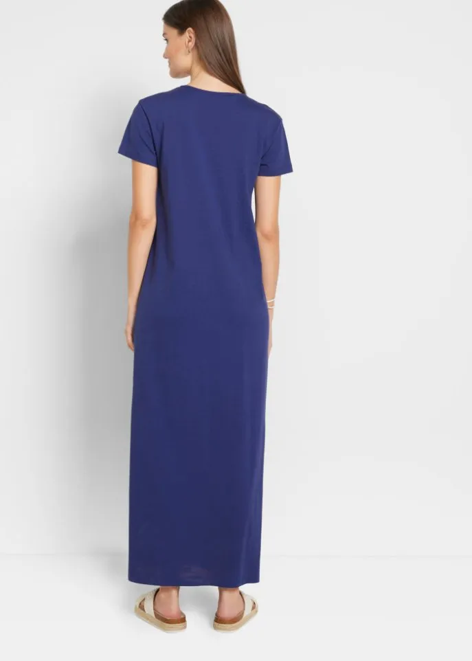 Bpc Bonprix Collection cotton maxi dress with slit, blue