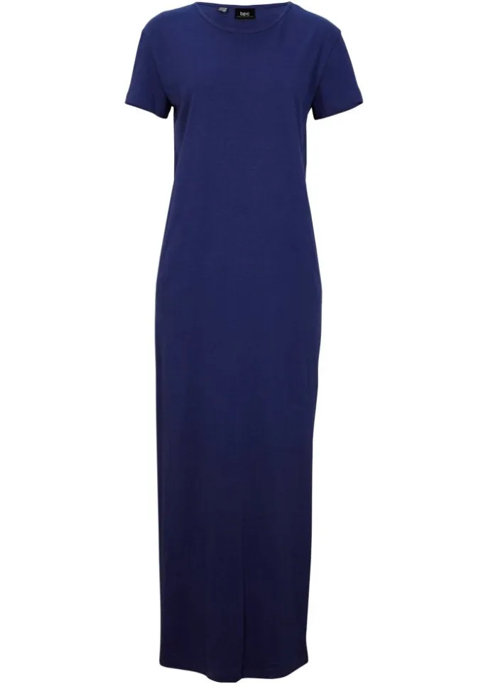 Bpc Bonprix Collection cotton maxi dress with slit, blue