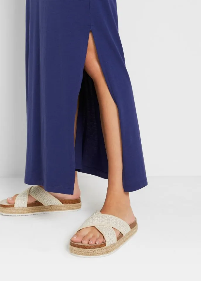 Bpc Bonprix Collection cotton maxi dress with slit, blue
