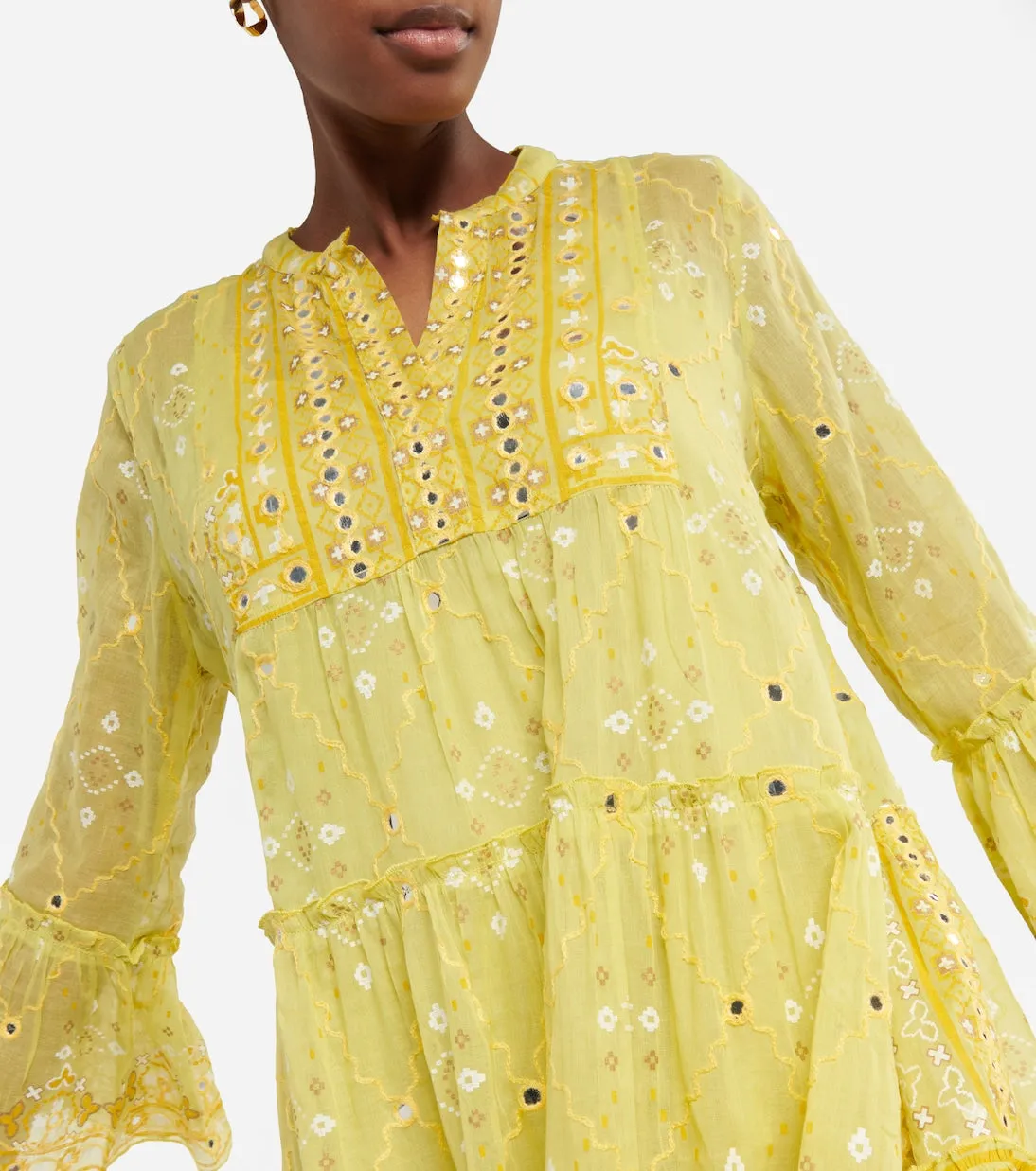 Broderie anglaise Juliet Dunn cotton mini dress, yellow