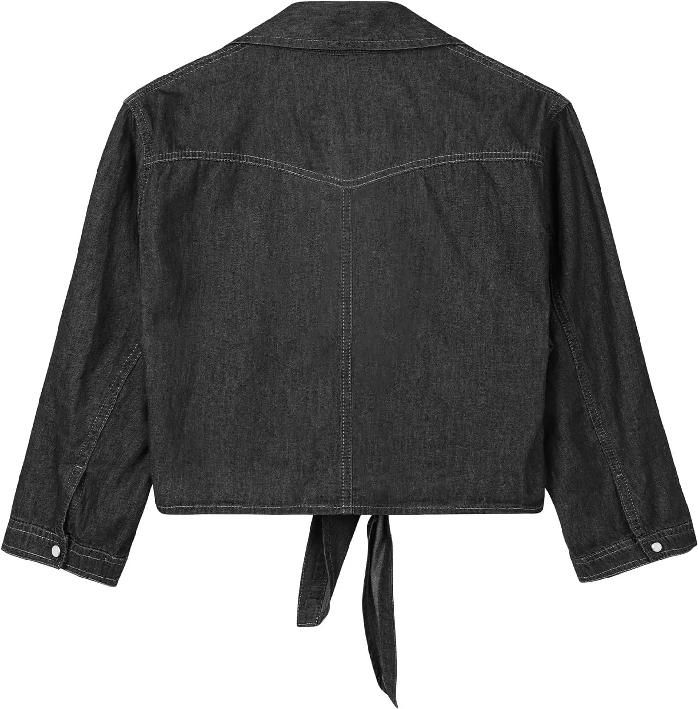 Century Star Women's 3/4 Sleeve Denim Shirt Chambray Crop Top Jean Tie Cardigan Front Knot