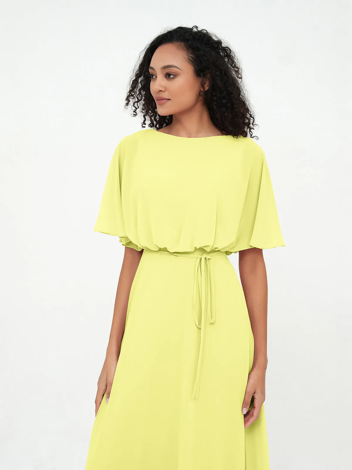 Chiffon Full Length Bridesmaid Dresses with Wrap Daffodil