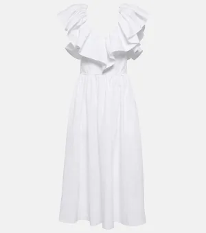 CHLOÉ cotton midi dress with ruffles, white