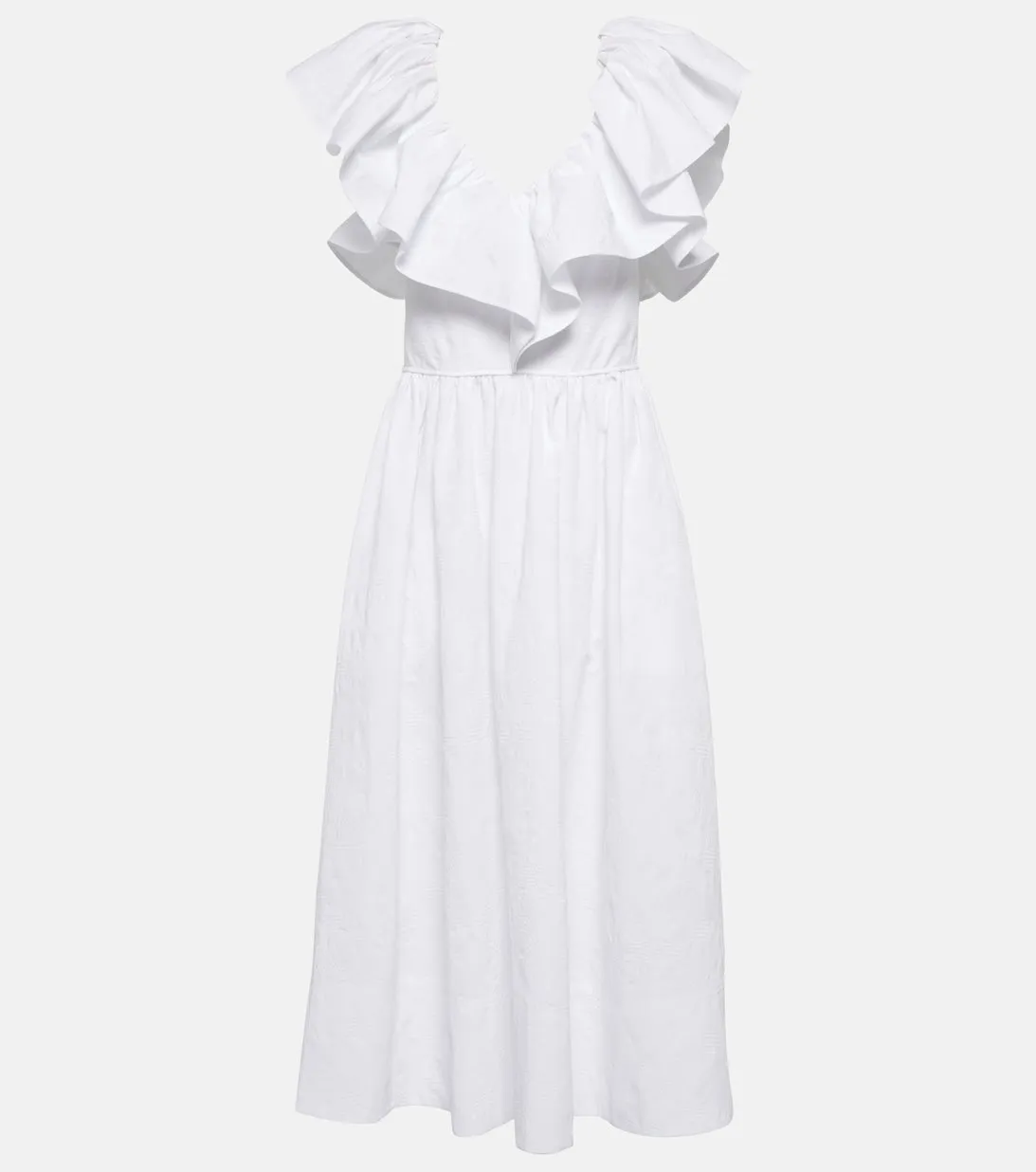 CHLOÉ cotton midi dress with ruffles, white