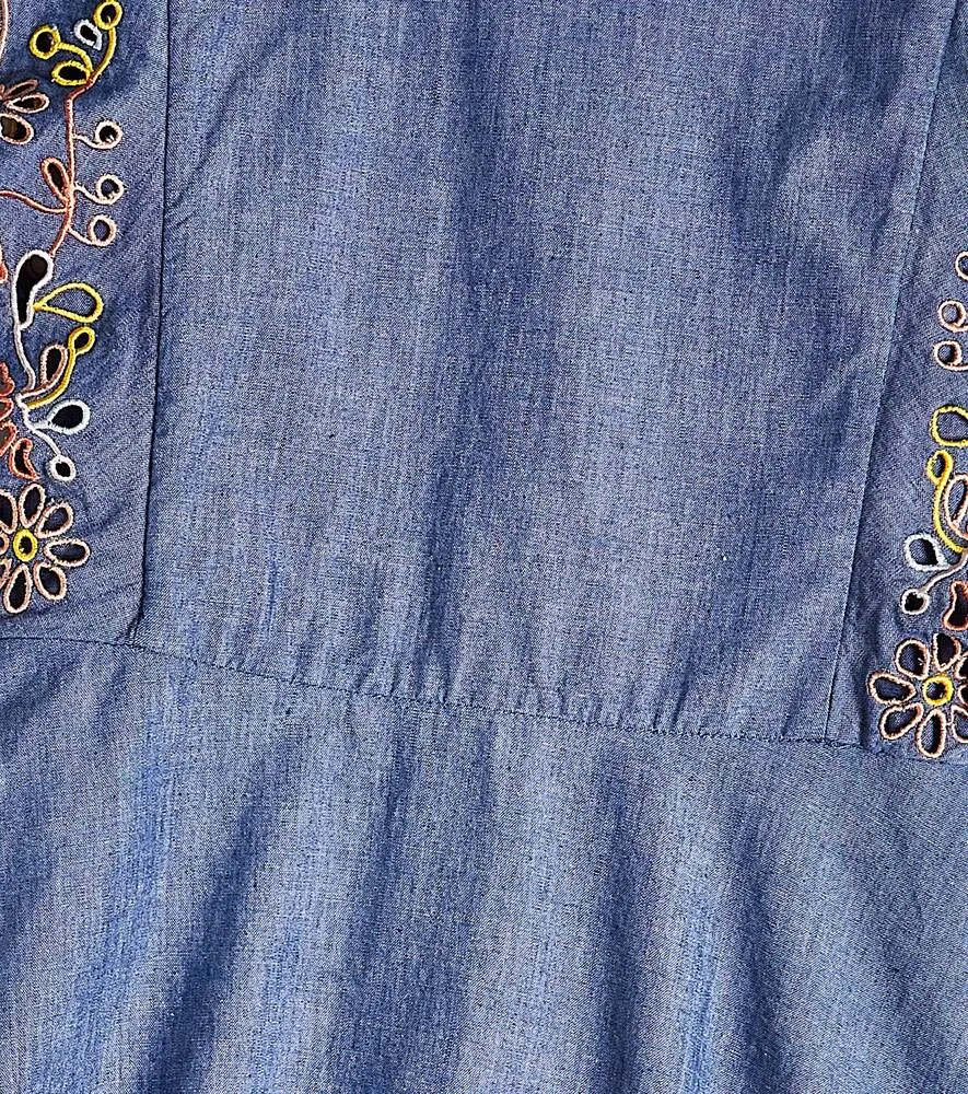 Chloé embroidered cotton chambray dress, blue