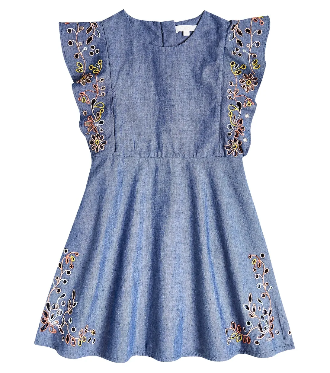 Chloé embroidered cotton chambray dress, blue