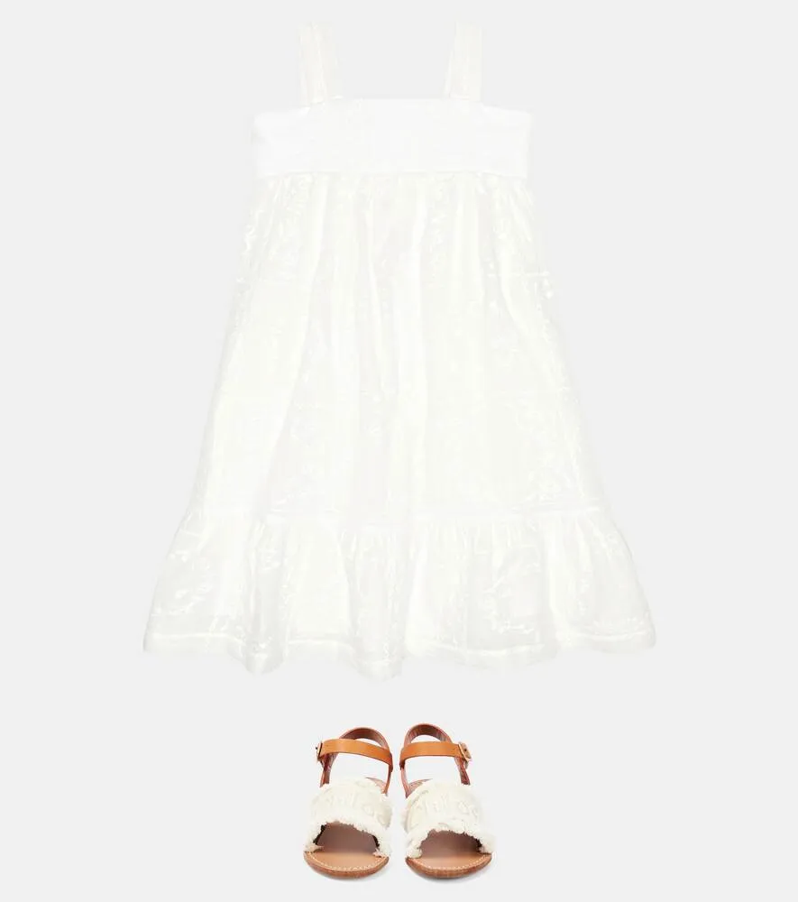 Chloé Embroidered Cotton Voile Dress, White