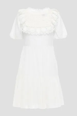 Cotton and voile mini dress with guipure lace inserts REDVALENTINO, white