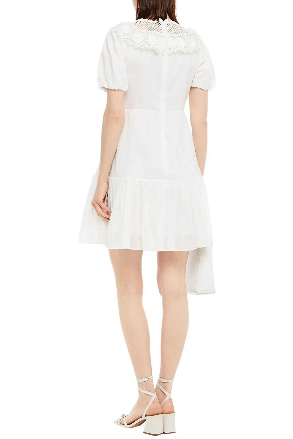 Cotton and voile mini dress with guipure lace inserts REDVALENTINO, white