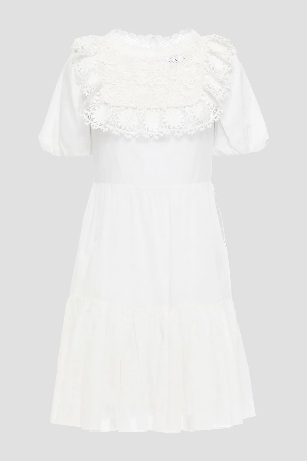 Cotton and voile mini dress with guipure lace inserts REDVALENTINO, white