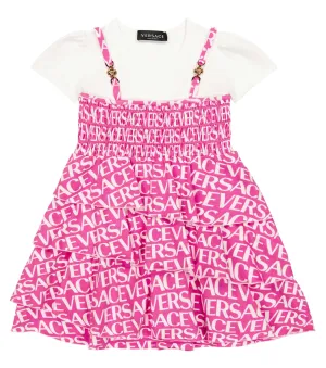 Cotton blend dress with Versace logo, pink