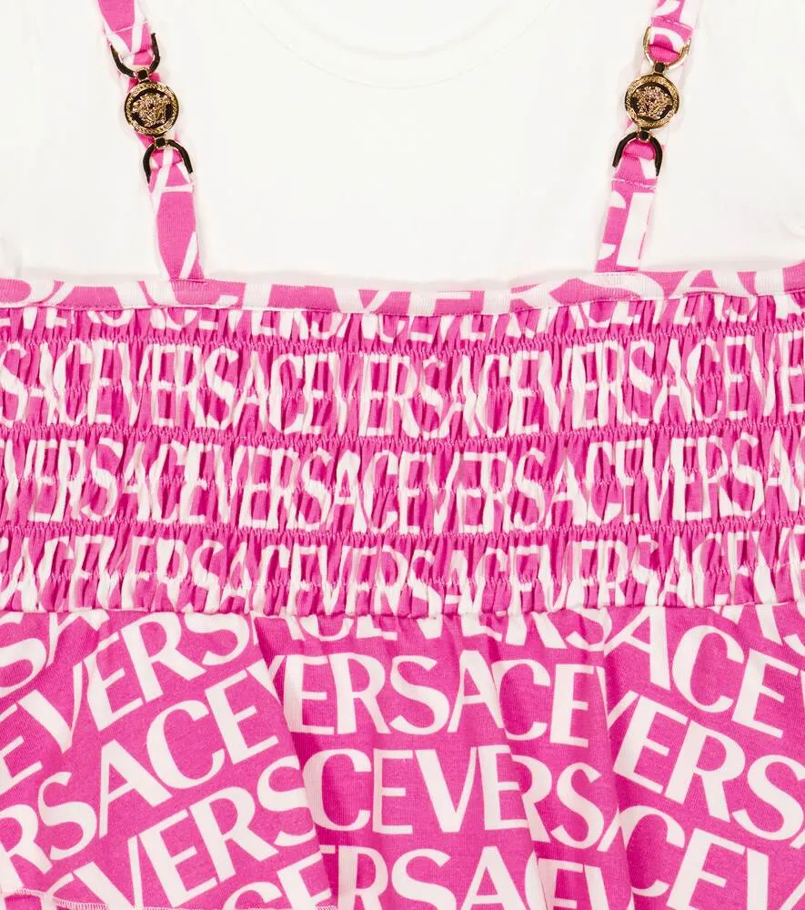 Cotton blend dress with Versace logo, pink