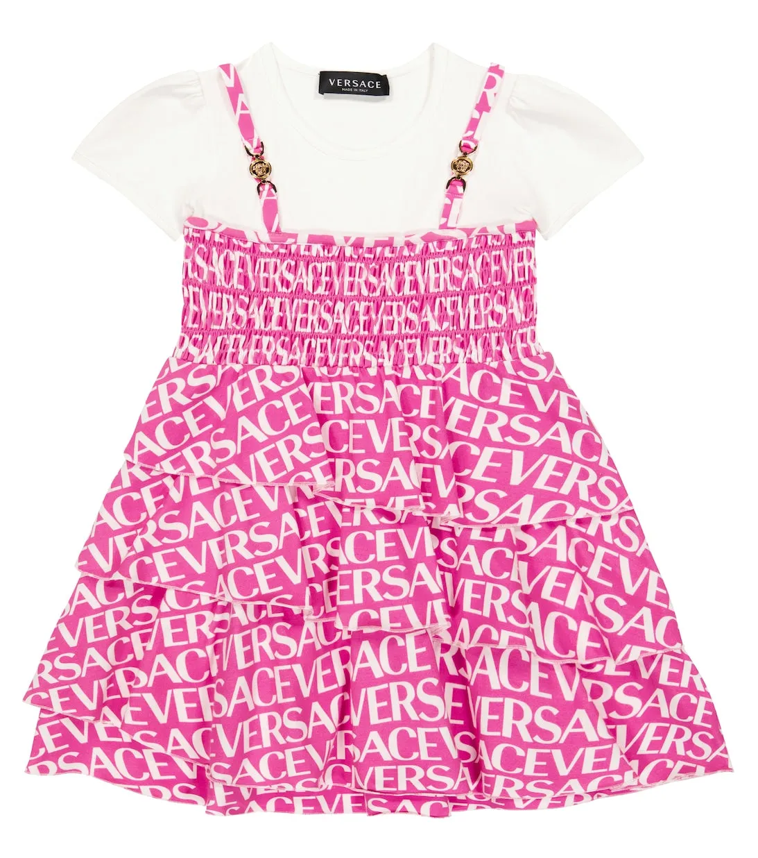Cotton blend dress with Versace logo, pink