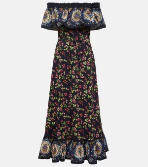 Cotton blend maxi dress with ETRO print, multicolor