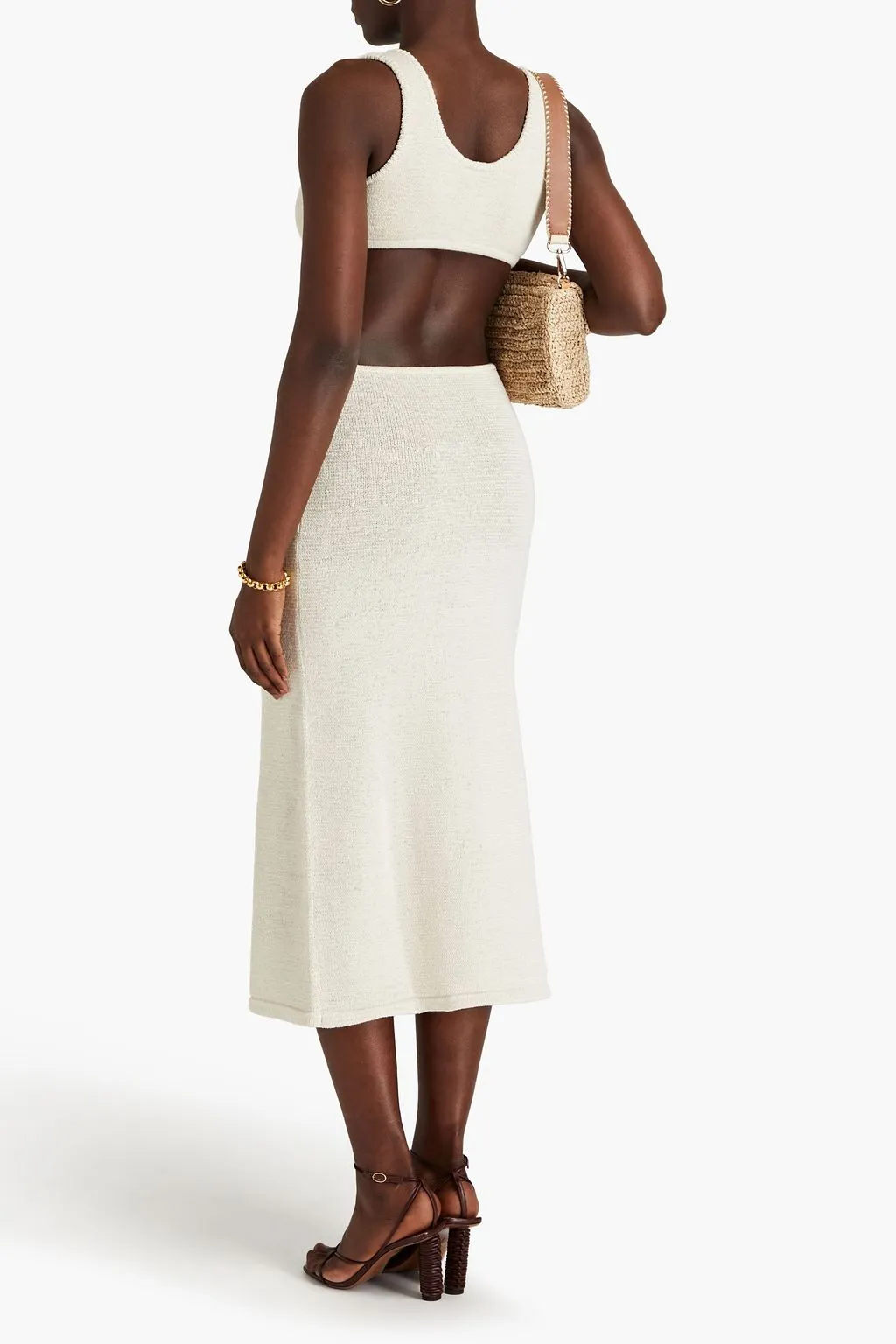 Cotton blend midi dress with bank neckline and CULT GAIA decor, white
