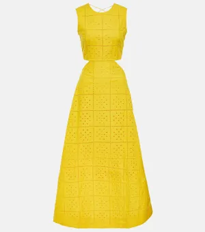 Cotton broderie anglaise maxi dress GANNI, yellow