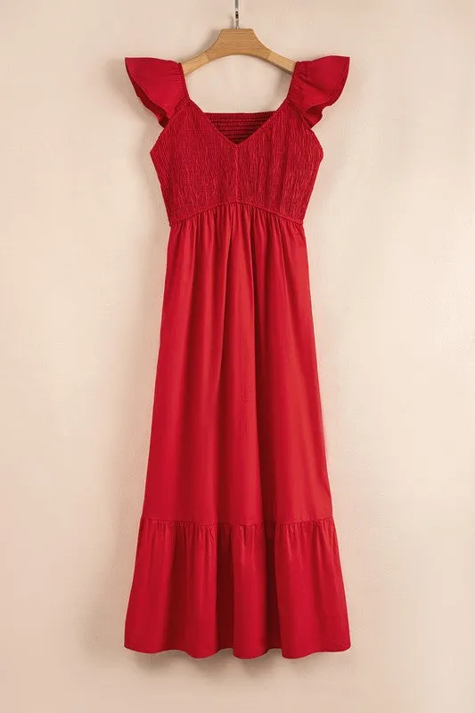 Cotton Flutter Smocked High Waist Ruffle Maxi