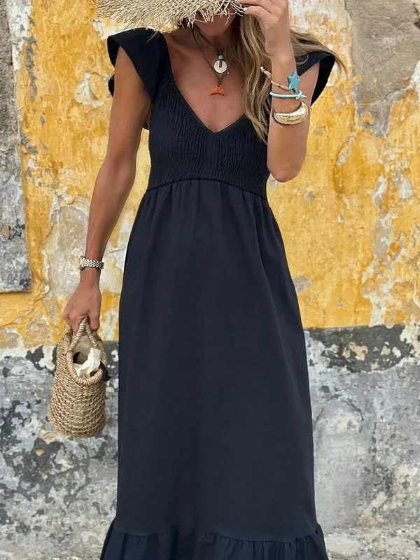 Cotton Flutter Smocked High Waist Ruffle Maxi