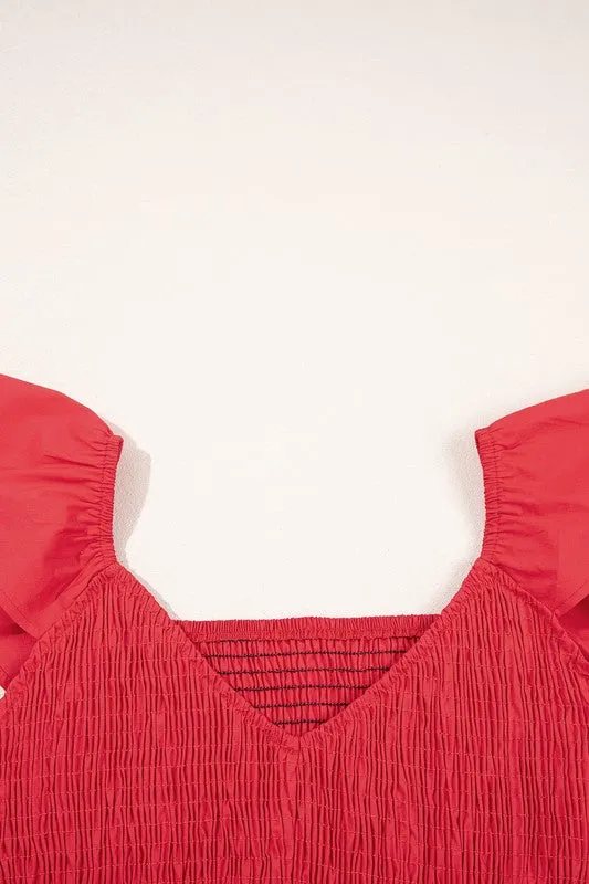 Cotton Flutter Smocked High Waist Ruffle Maxi