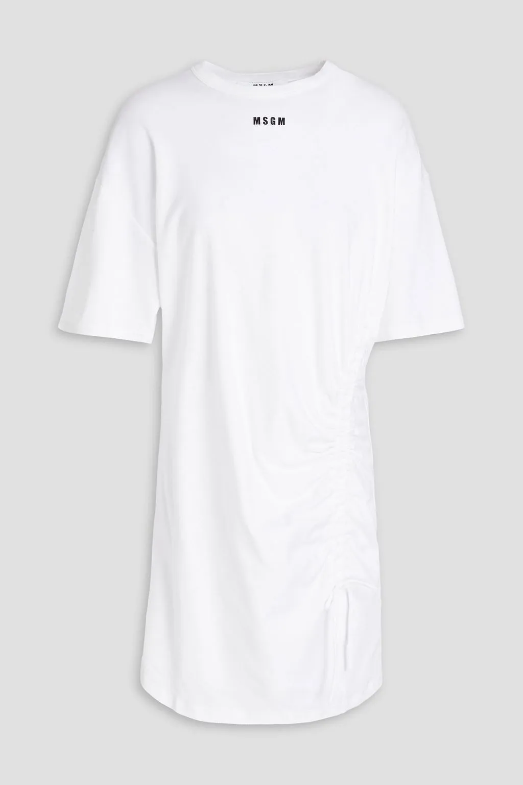 Cotton jersey mini dress with ruching and MSGM logo, white