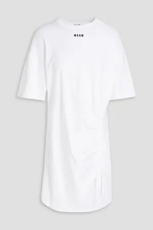 Cotton jersey mini dress with ruching and MSGM logo, white