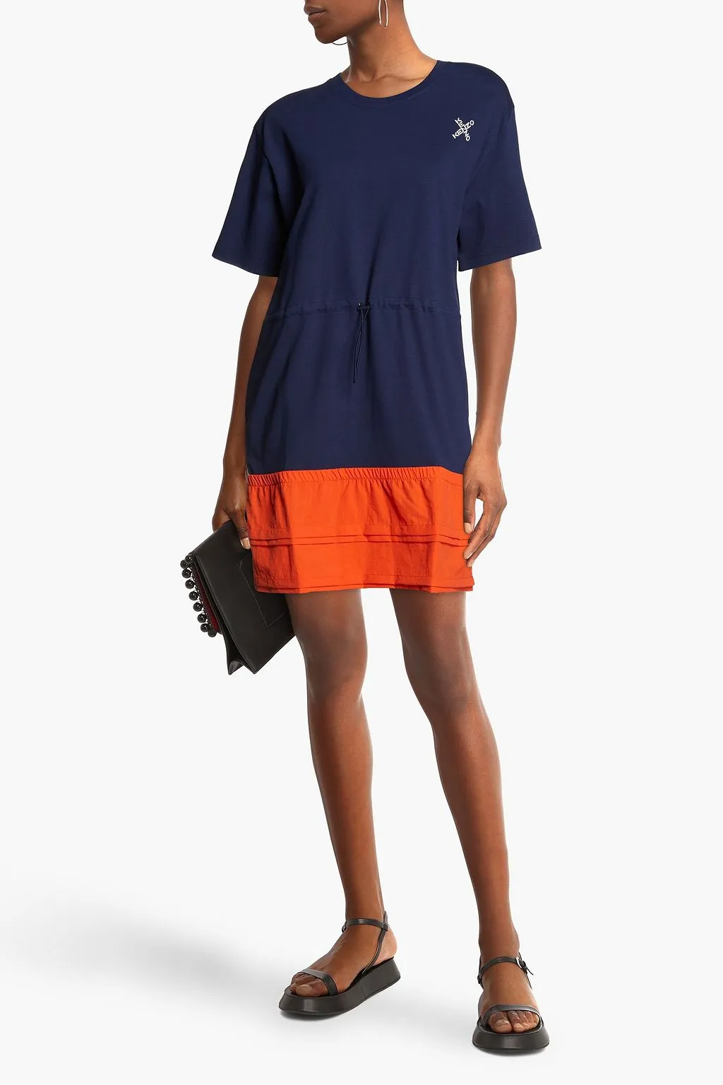 Cotton Jersey Mini Dress with Shells and KENZO Print, Navi