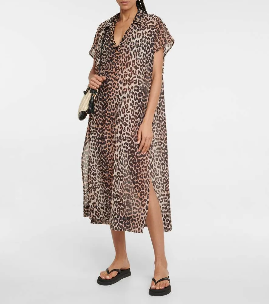 Cotton kaftan with leopard print GANNI, multi-colored