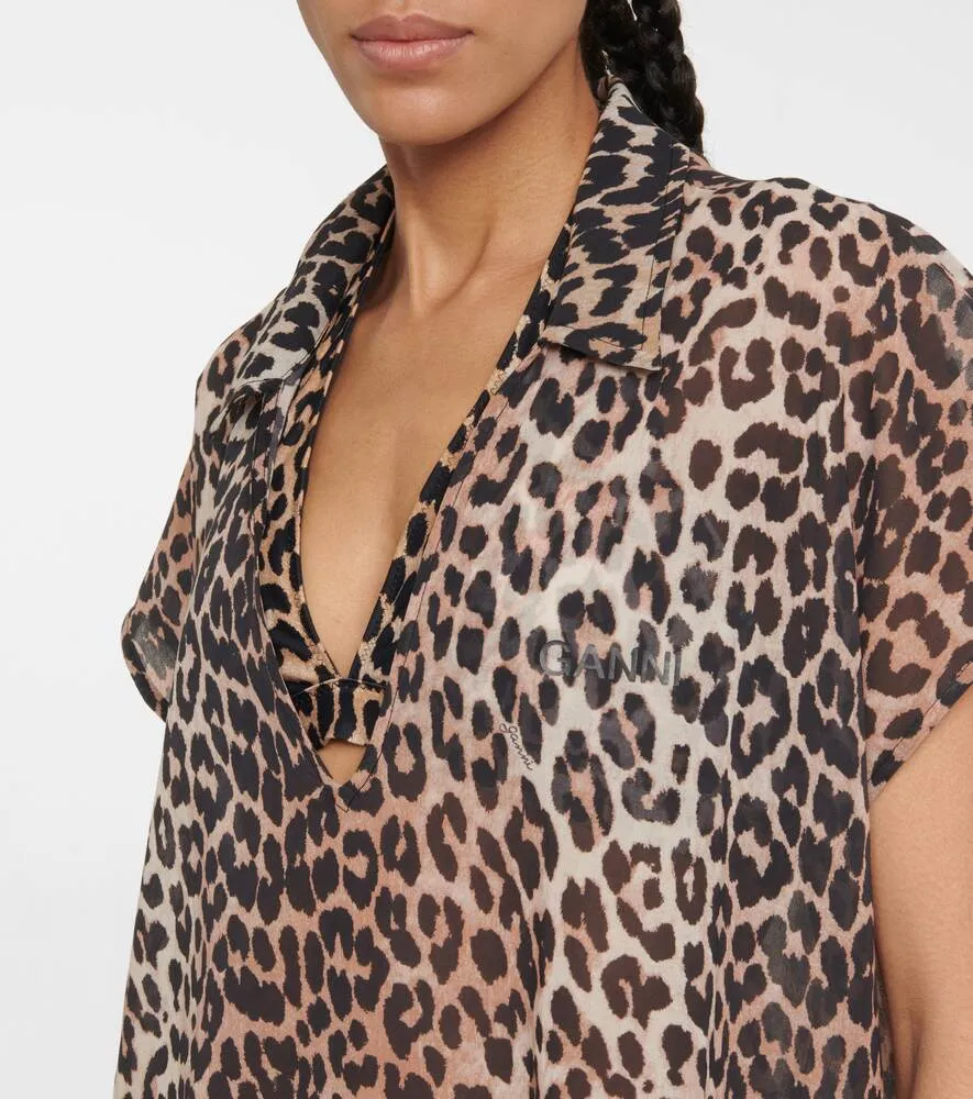 Cotton kaftan with leopard print GANNI, multi-colored