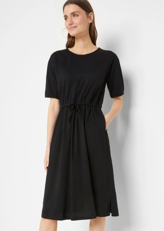 Cotton knee-length dress with elastic waist and pockets Bpc Bonprix Collection black