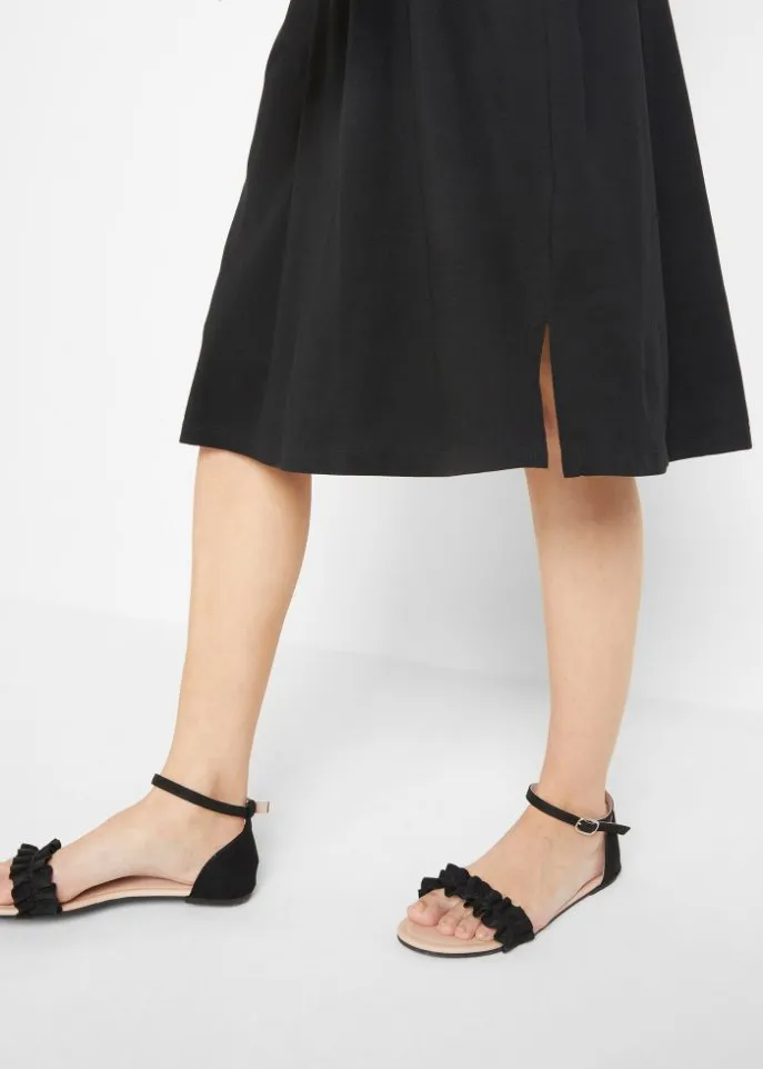 Cotton knee-length dress with elastic waist and pockets Bpc Bonprix Collection black