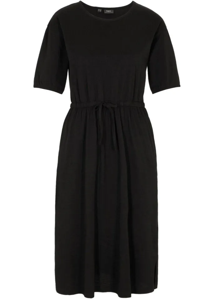 Cotton knee-length dress with elastic waist and pockets Bpc Bonprix Collection black