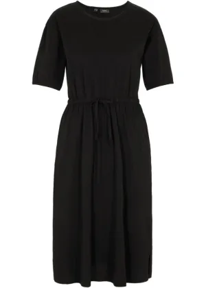 Cotton knee-length dress with elastic waist and pockets Bpc Bonprix Collection black