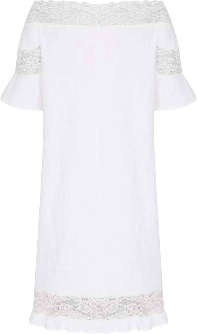 Cotton Linen Dresses for Womens 2024 Trendy Summer Casual Loose Short Sleeve Midi Dress Elegant Lace Beach Sundress