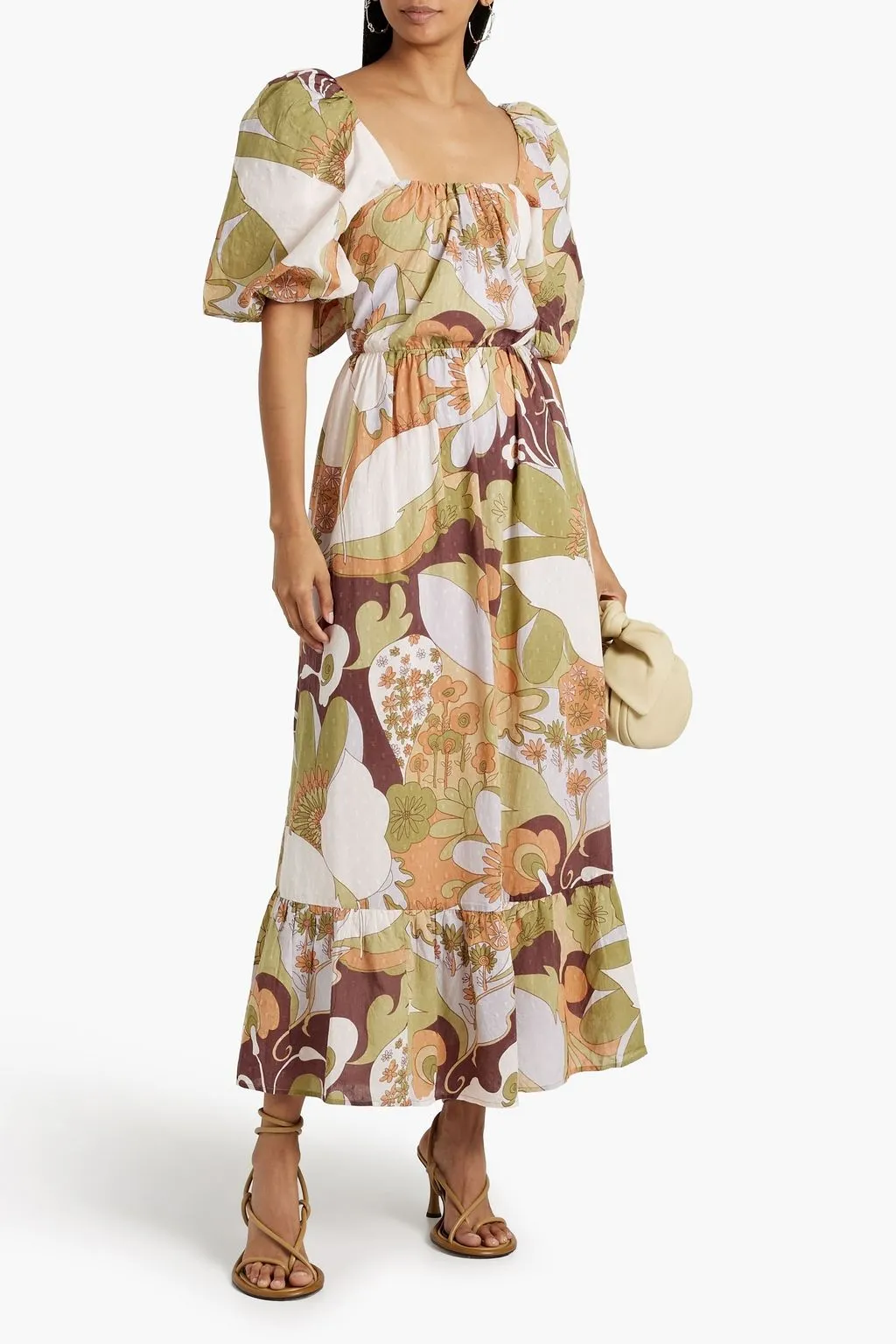 Cotton maxi fil coupe dress with Bahia ANTIK BATIK print, green