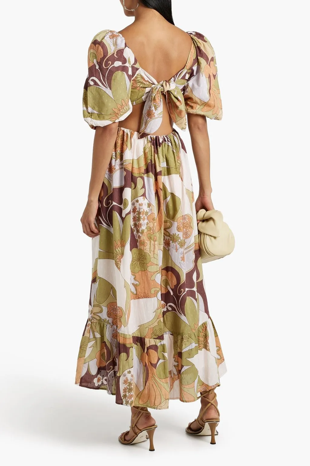 Cotton maxi fil coupe dress with Bahia ANTIK BATIK print, green