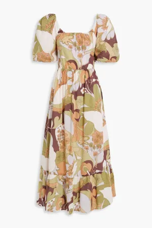 Cotton maxi fil coupe dress with Bahia ANTIK BATIK print, green