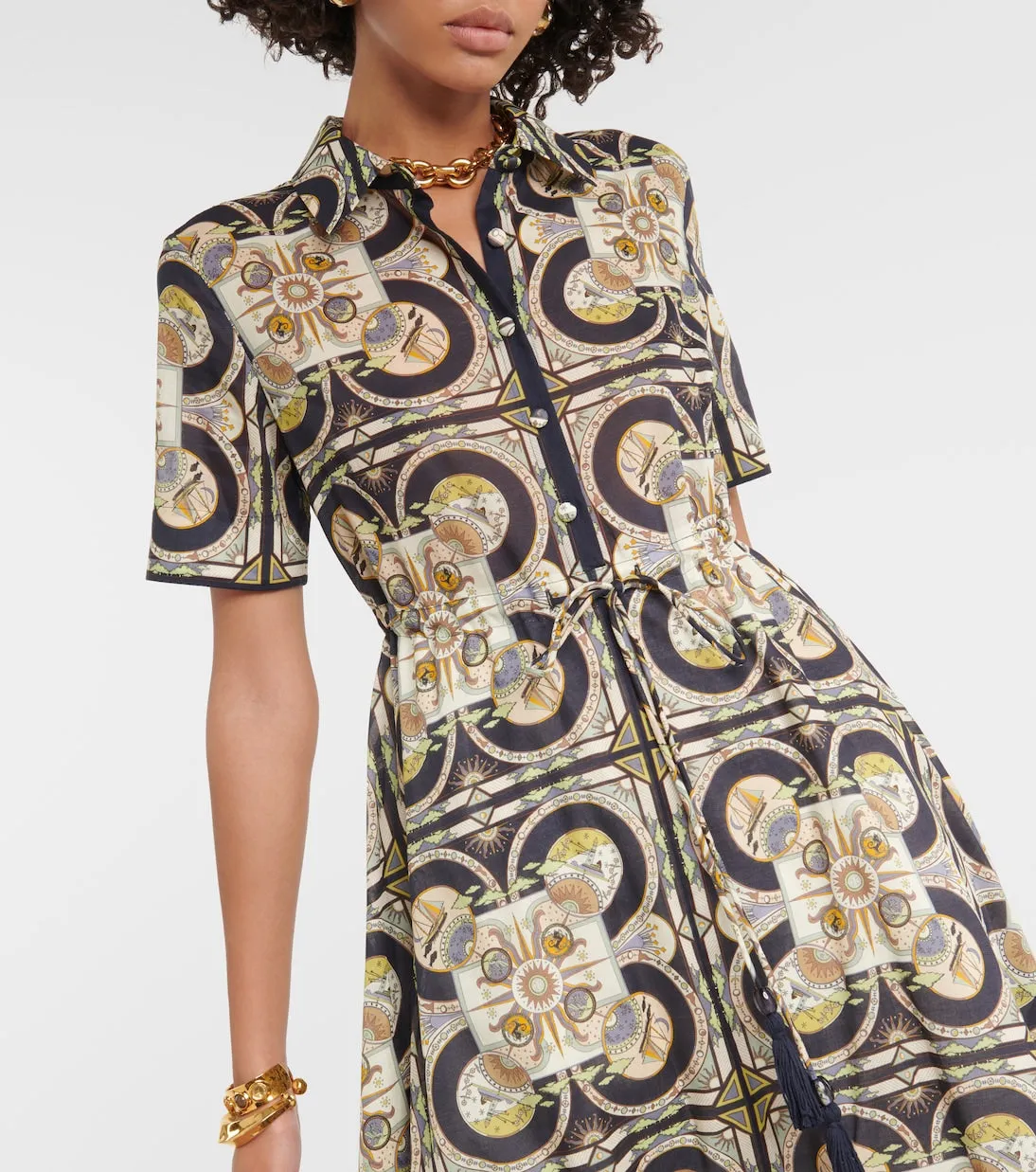 Cotton midi dress with Tory Burch print, multicolor